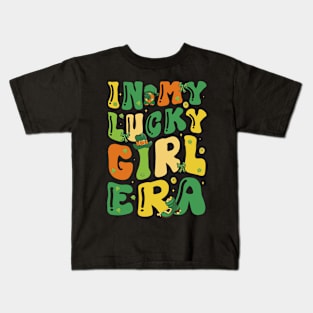 In My Lucky Girl Era Funny Saint Patrick Day Shamrock Groovy Kids T-Shirt